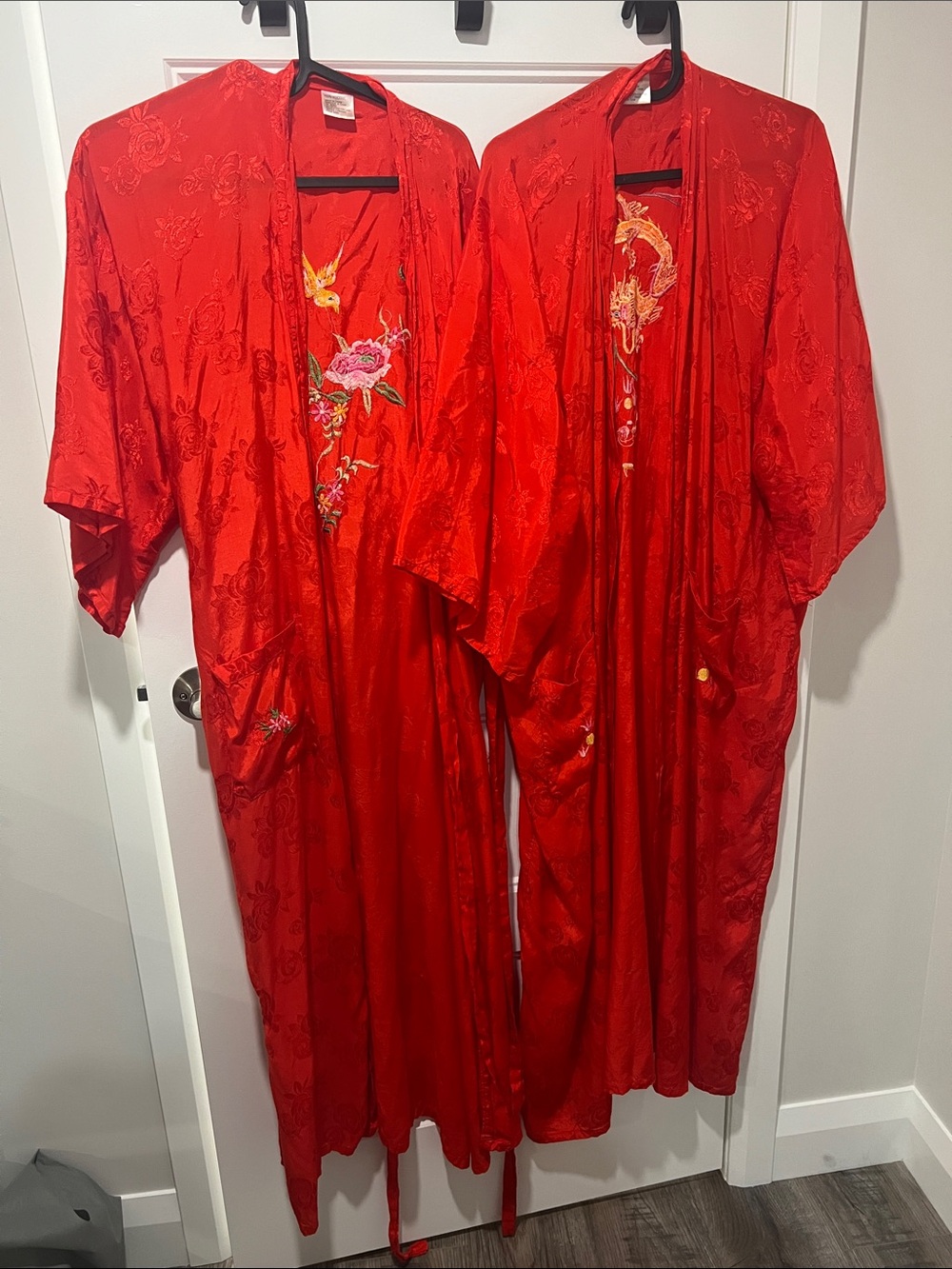 Red Floral Embroidered Satin Kimono Robe - Women Intimates & Sleepwear